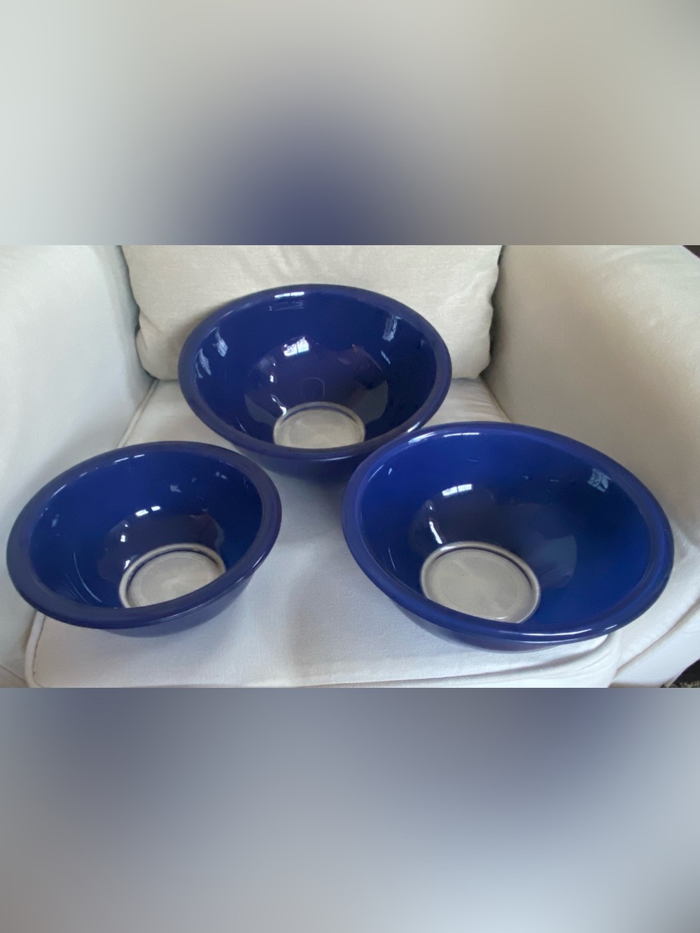 Vtg 90s Pyrex Cobalt Blue Nesting Mixing Bowls Set of 3 Clear Bottoms USA